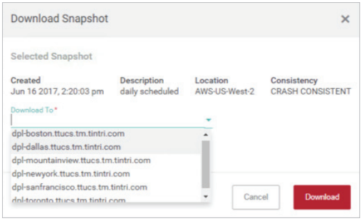 Download snapshots from cloud to any VMstore storage system